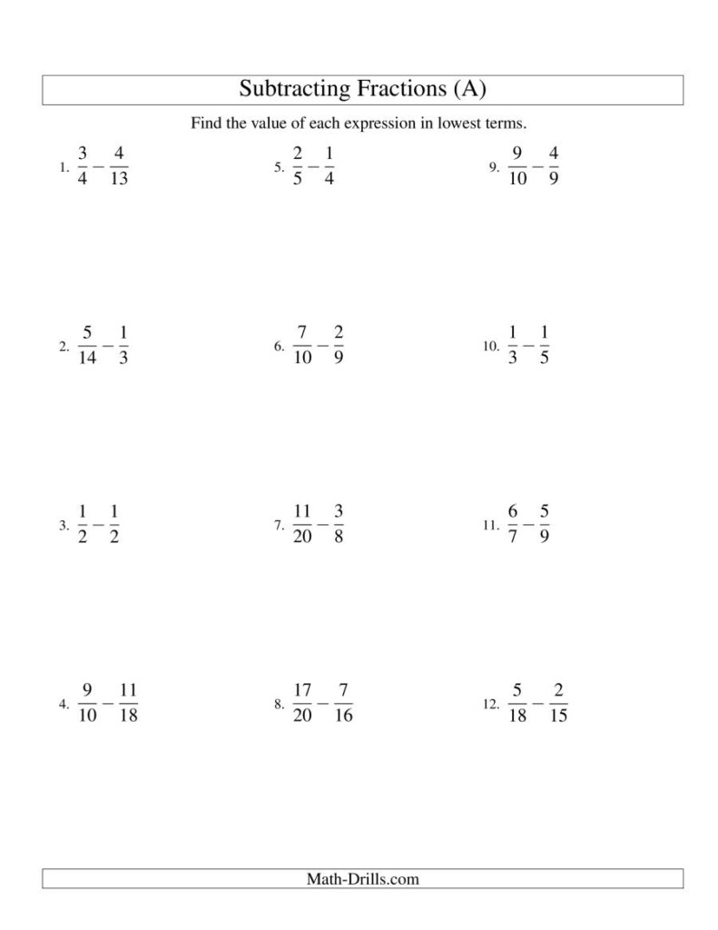 Adding And Subtracting Fractions With Unlike Denominators Worksheets 