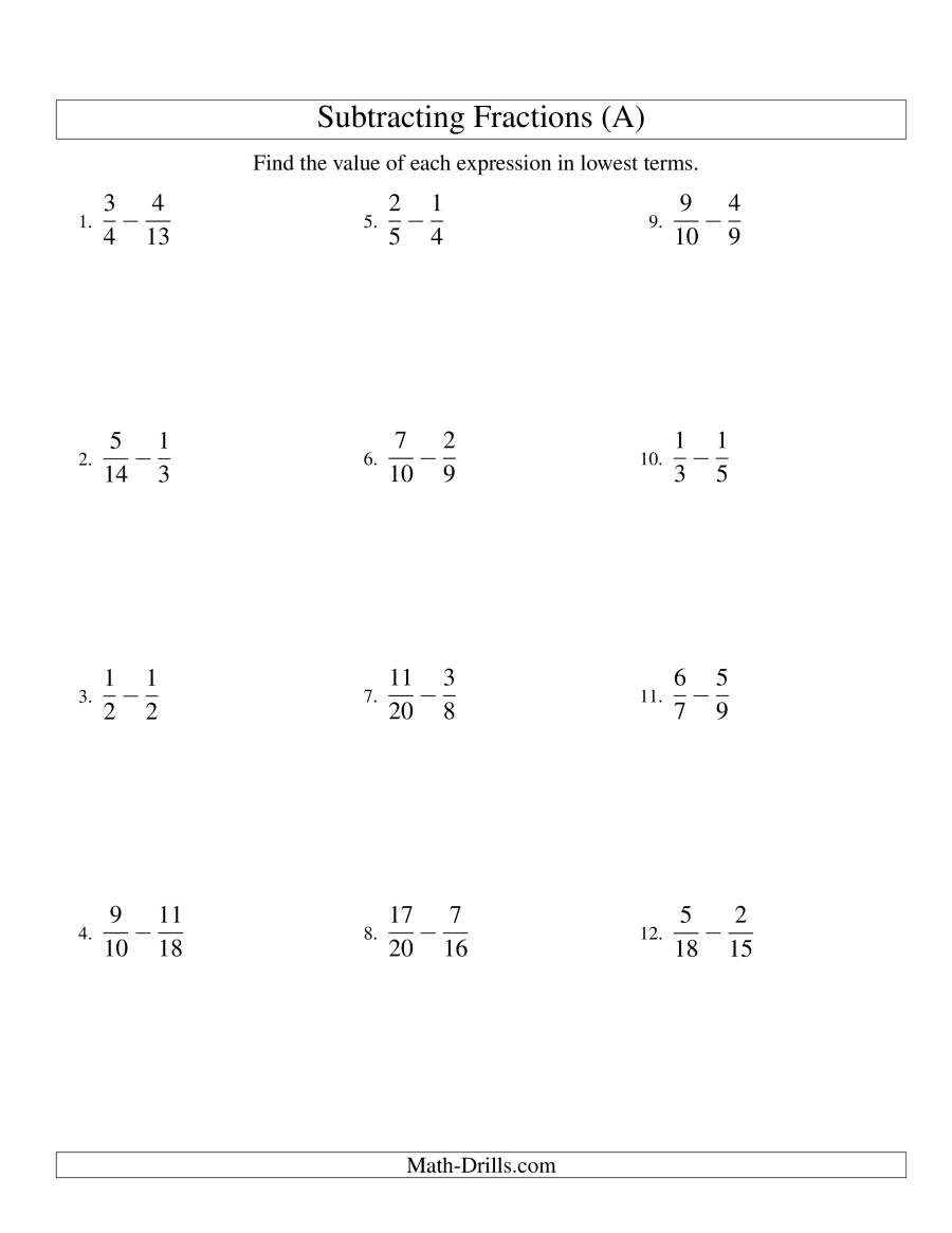 Adding And Subtracting Fractions With Unlike Denominators Worksheets 