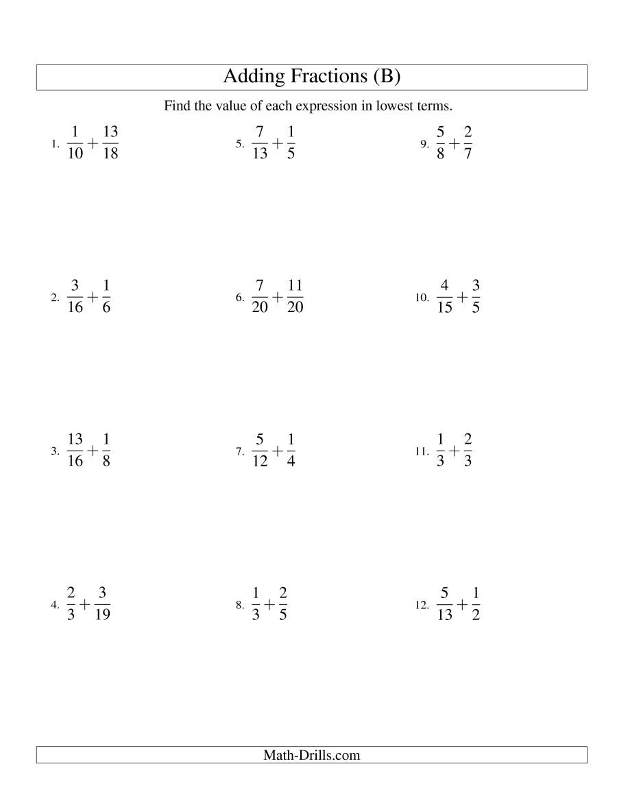 Adding And Subtracting Fractions With Unlike Denominators Worksheets 