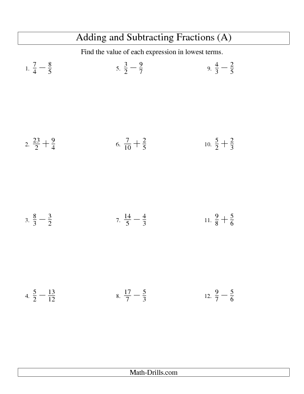 Adding And Subtracting Fractions Worksheets 7th Grade SHOTWERK