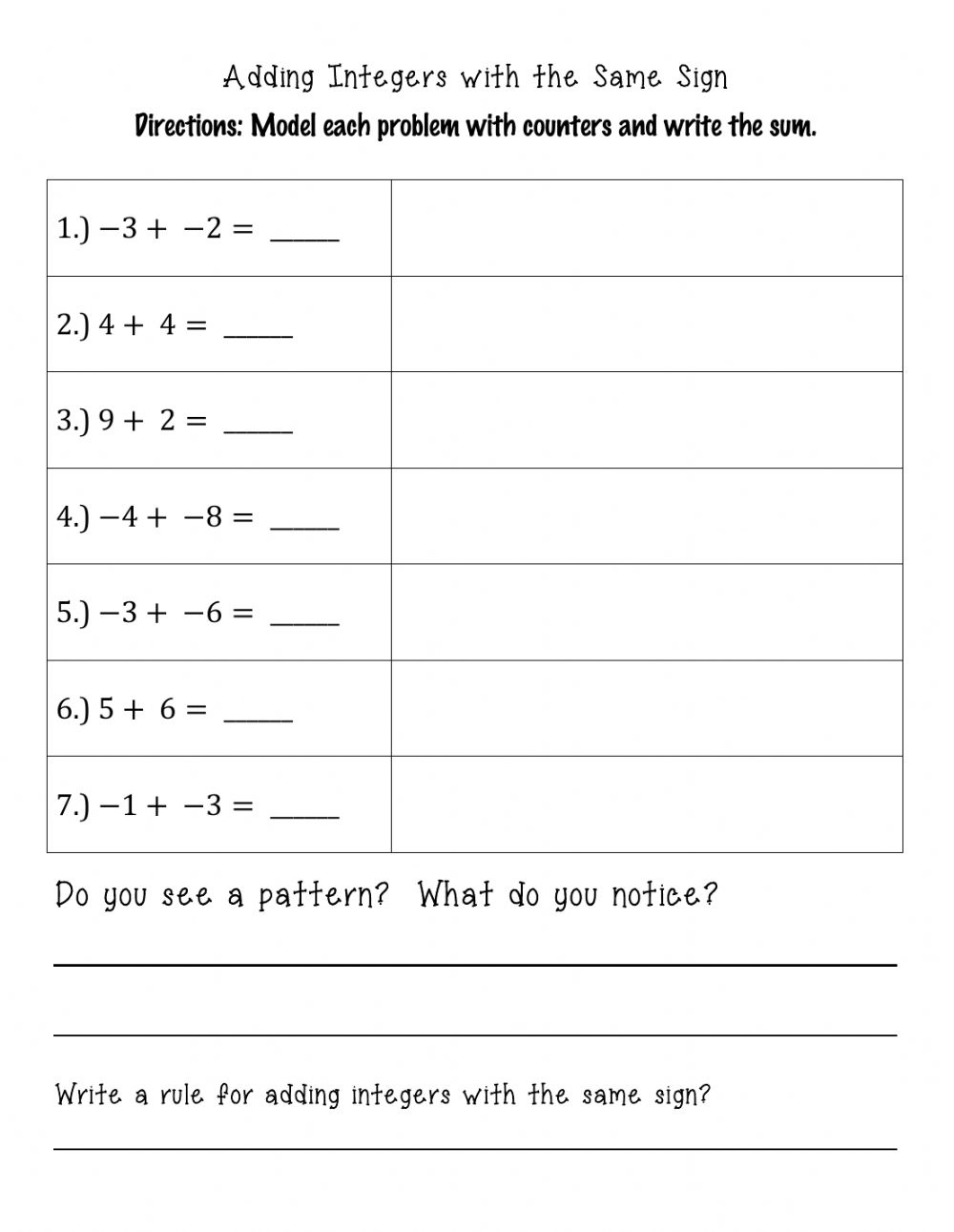 Adding And Subtracting Integers Interactive Worksheet