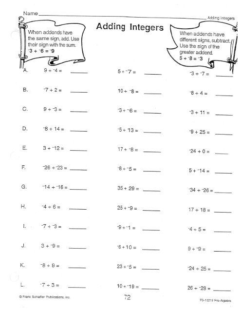 Adding And Subtracting Integers Worksheet Subtracting Integers 