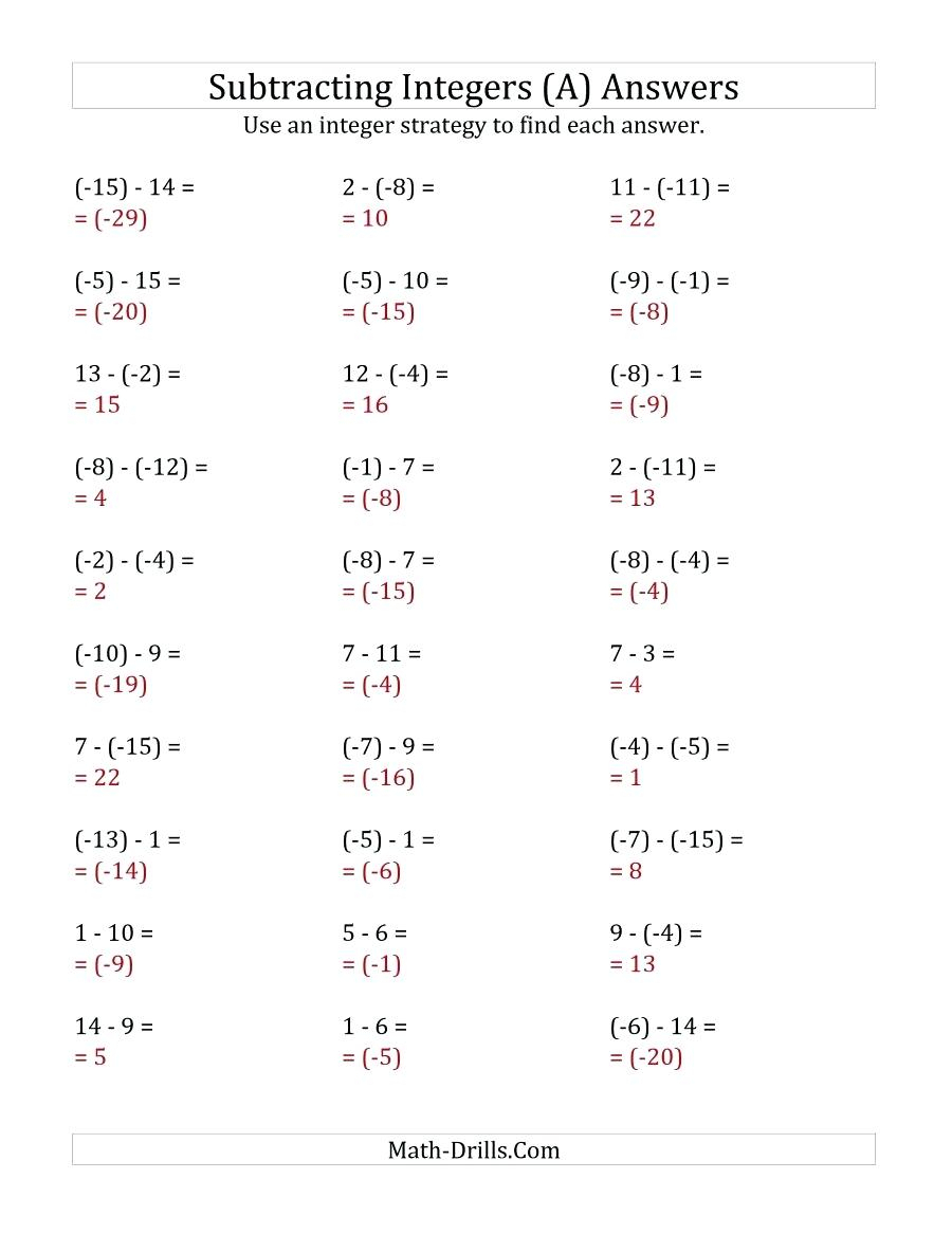 Adding And Subtracting Integers Worksheet With Answer Key Worksheets 