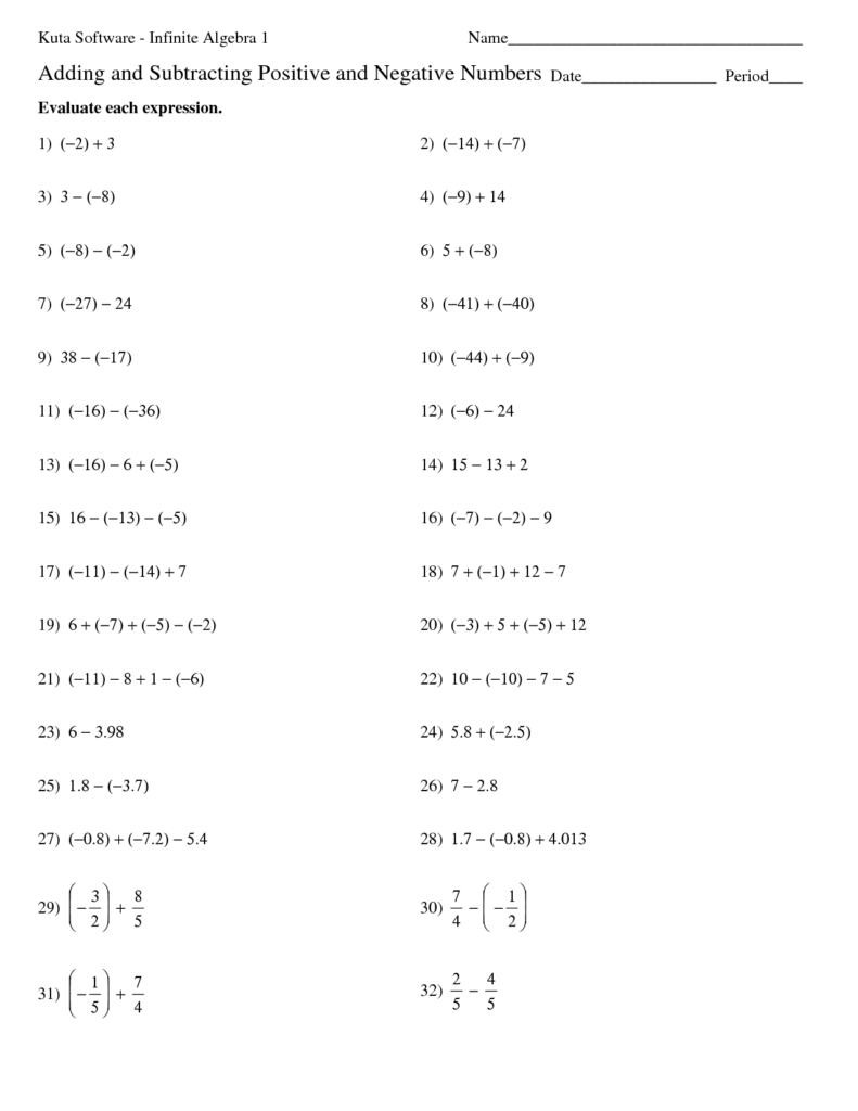 Adding And Subtracting Integers Worksheet With Answers Pdf Worksheets 