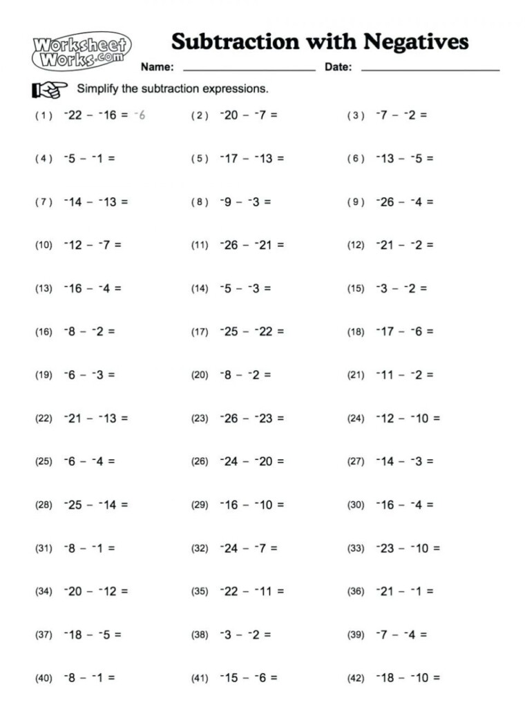 Adding And Subtracting Integers Worksheets Grade 6 Worksheets Free 
