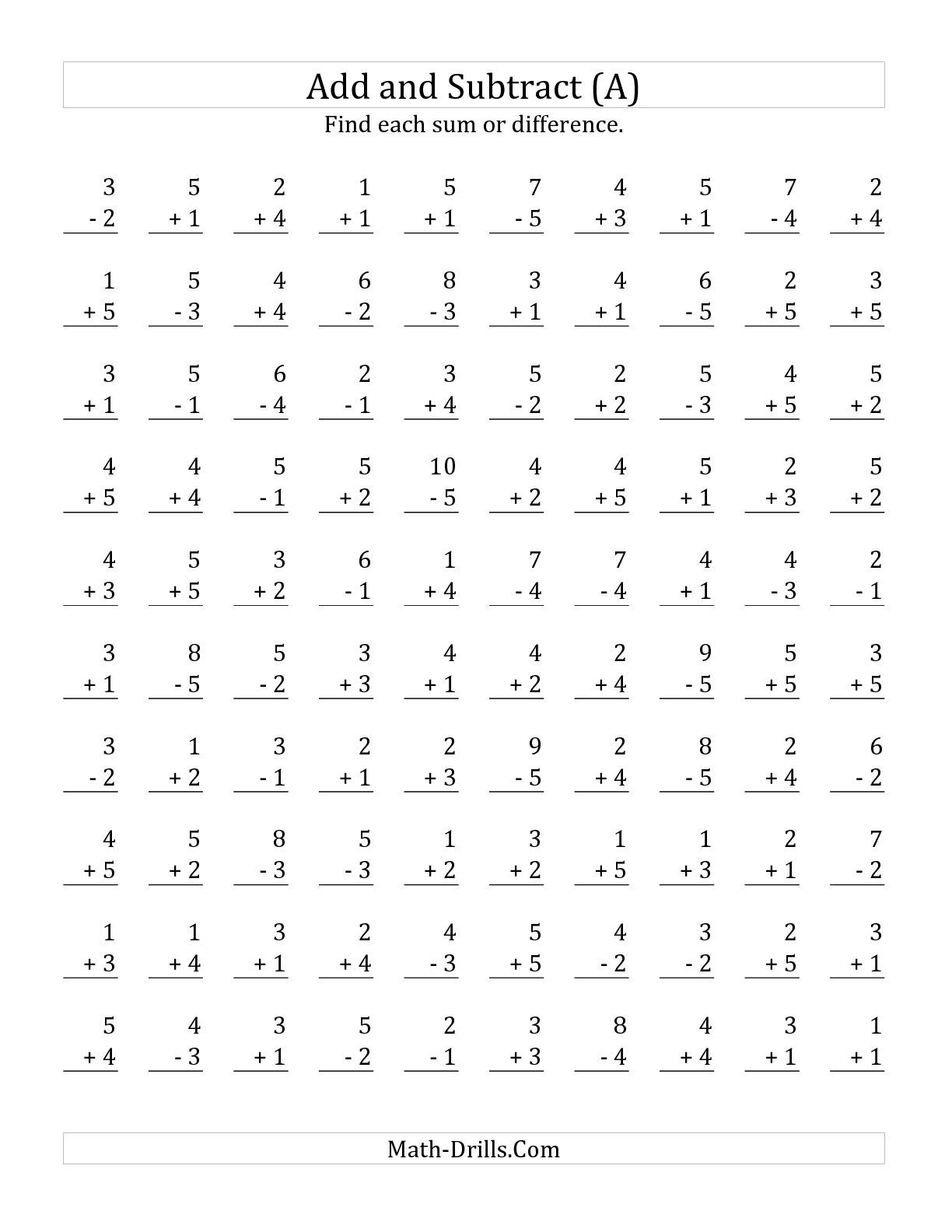 Adding And Subtracting With Facts From 1 To 5 A Mixed Operations 