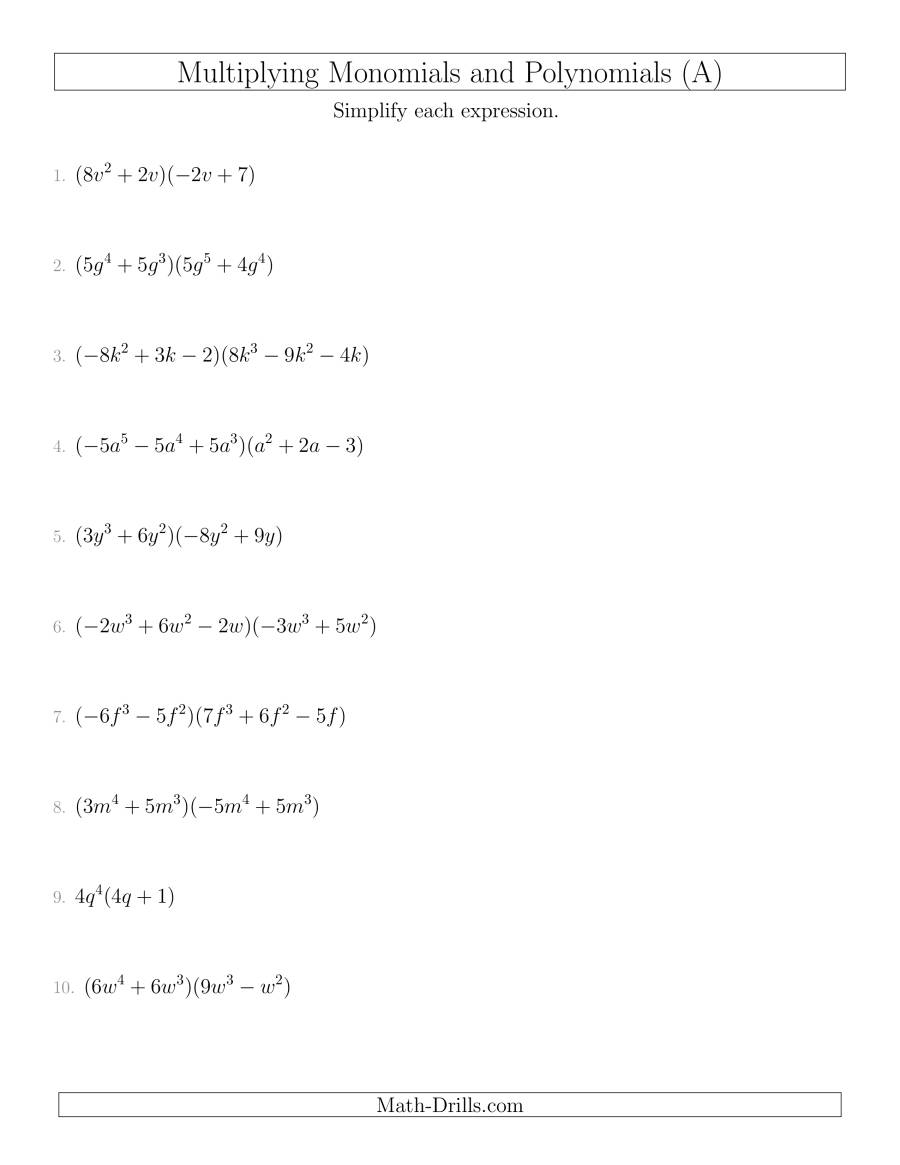 Adding Subtracting And Multiplying Polynomials Worksheet Algebra 2 