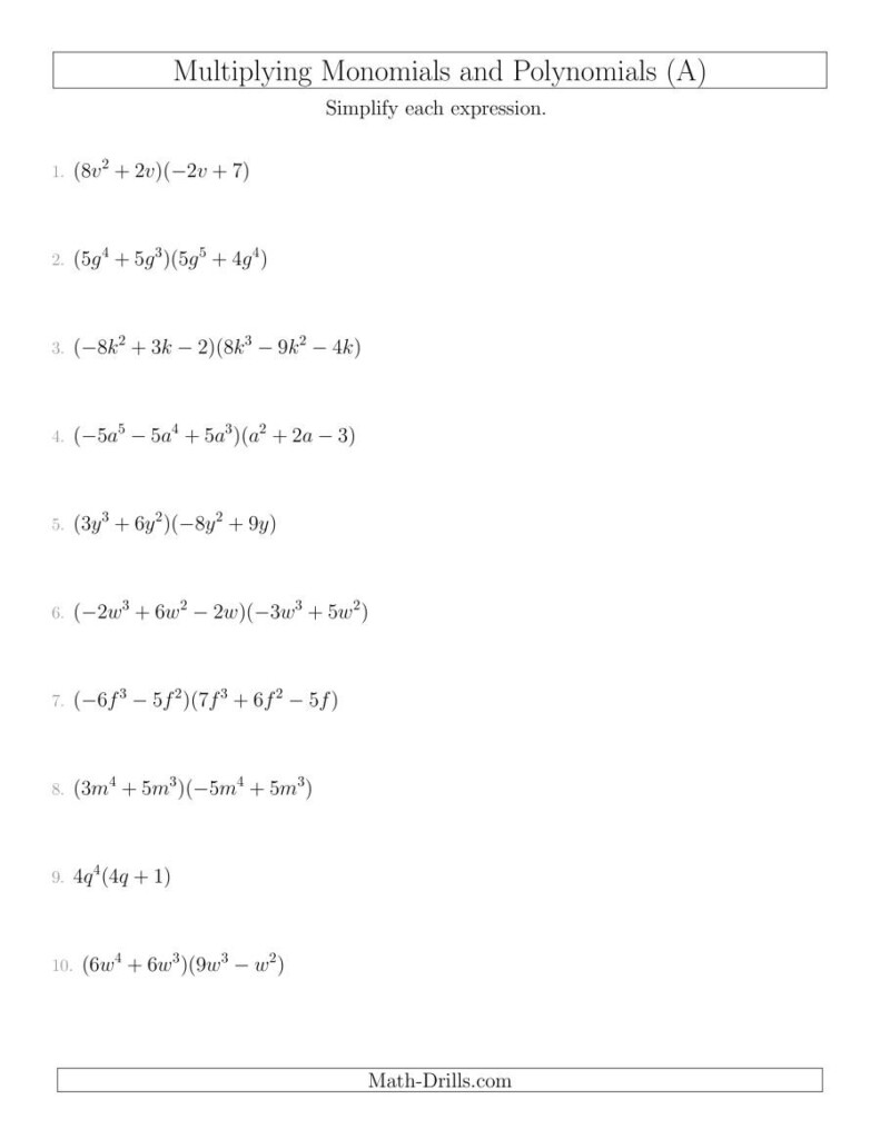 Adding Subtracting And Multiplying Polynomials Worksheet Algebra 2