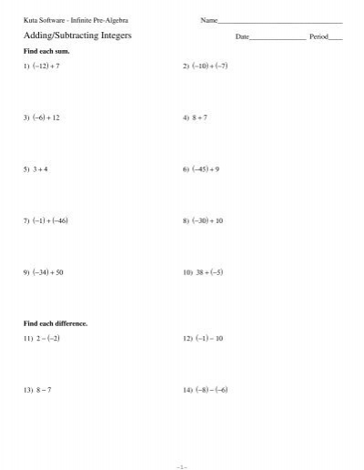 Adding Subtracting Integers Kuta Software