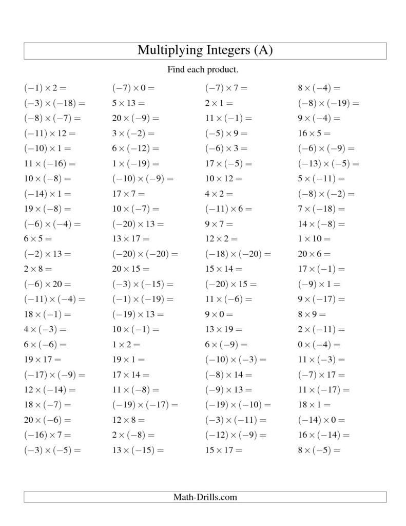 Adding Subtracting Multiplying And Dividing Integers Worksheet With 