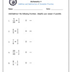 Addition And Subtraction Of Dissimilar Fraction Worksheet