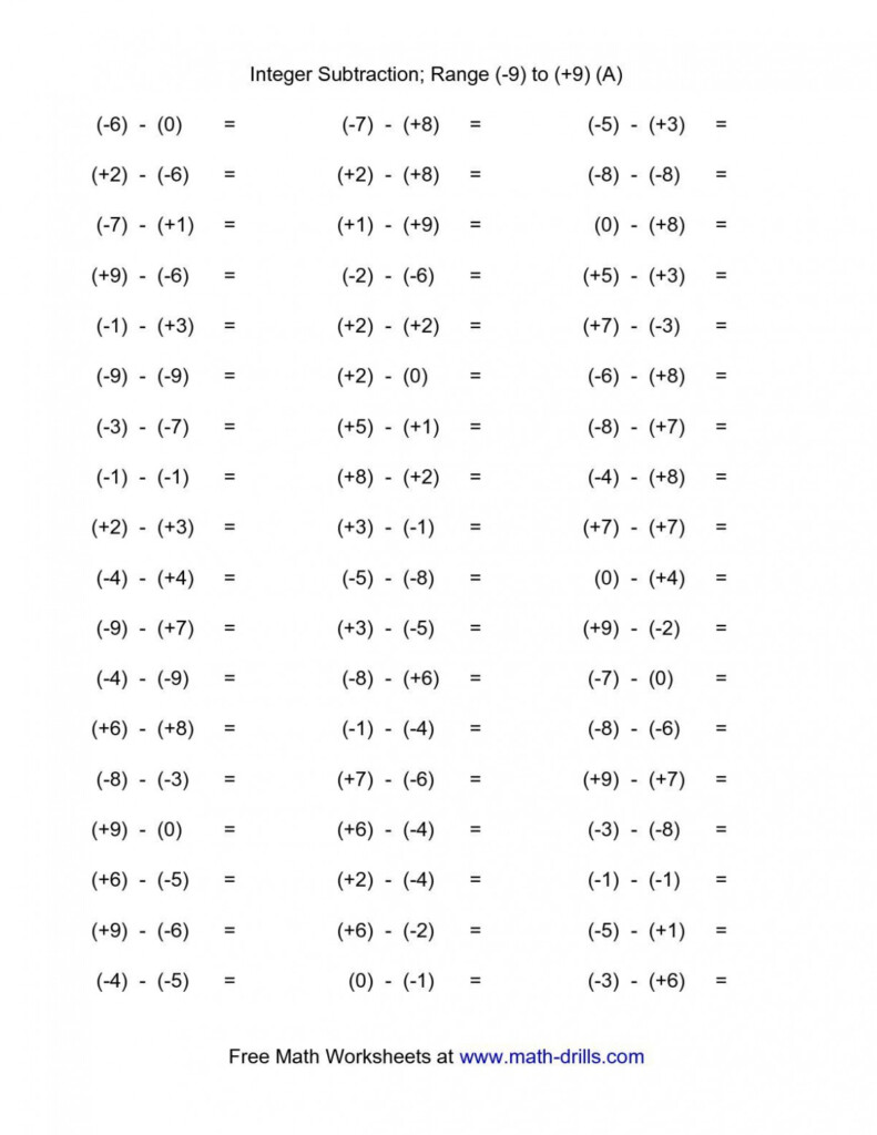 Addition And Subtraction Of Integers Grade 7 Worksheets Worksheet Hero