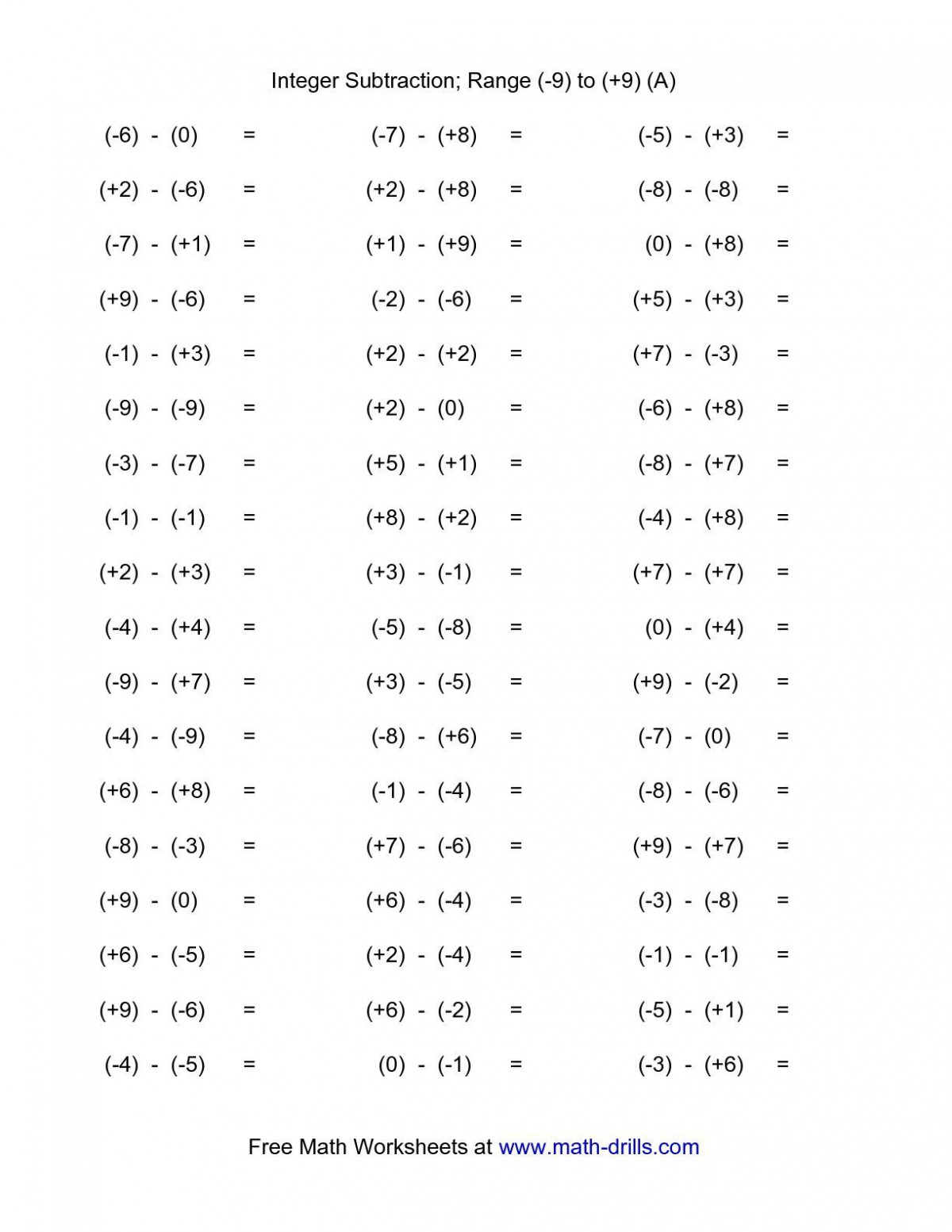 Addition And Subtraction Of Integers Grade 7 Worksheets Worksheet Hero