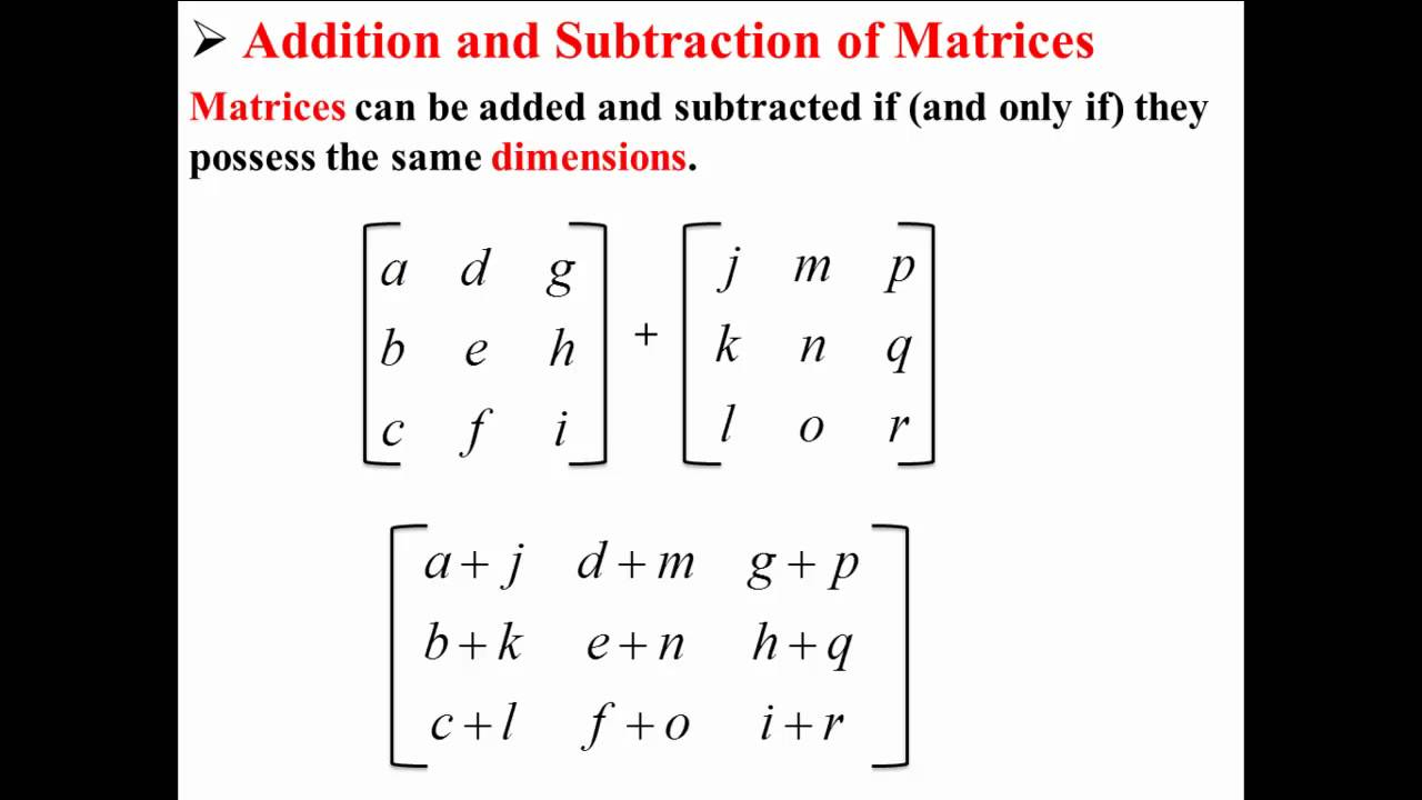 Addition And Subtraction Of Matrices YouTube