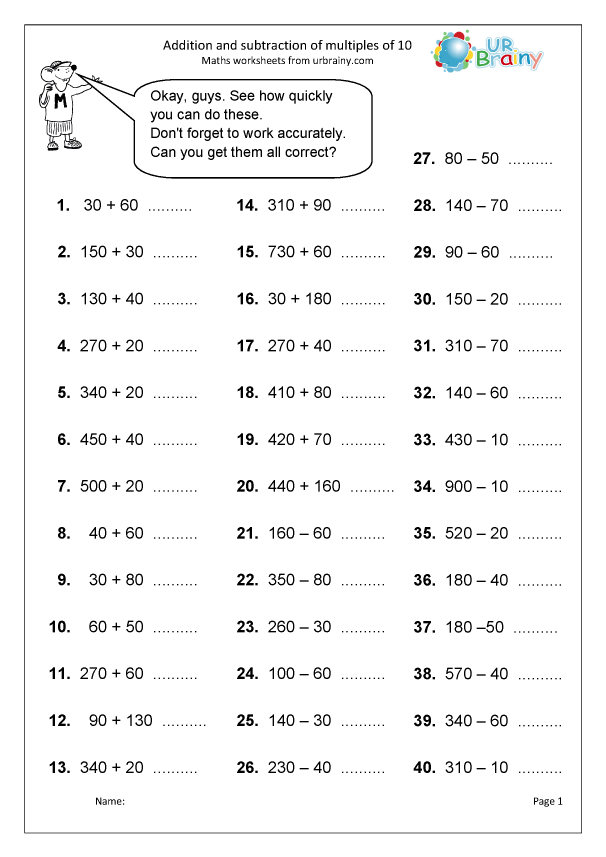 Addition And Subtraction Of Multiples Of 10 Addition By URBrainy