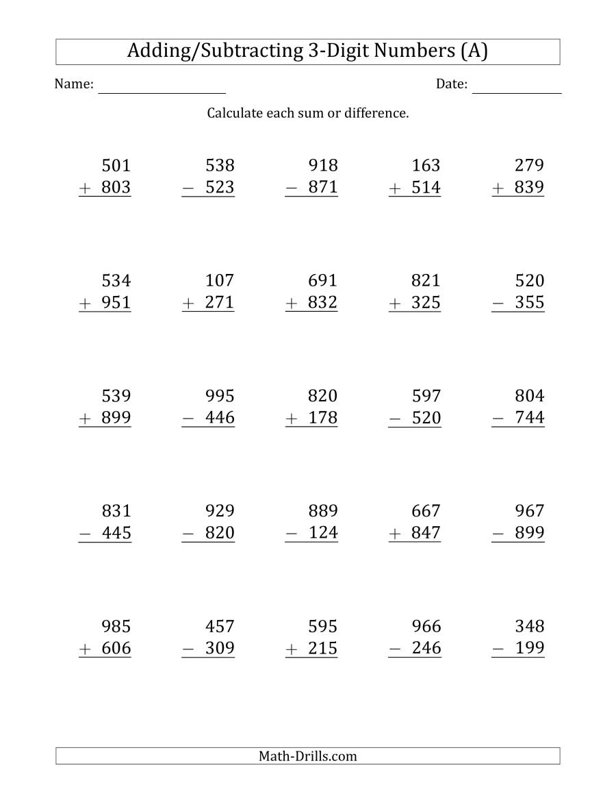 Addition And Subtraction With Regrouping Worksheets 3rd Grade Pdf 