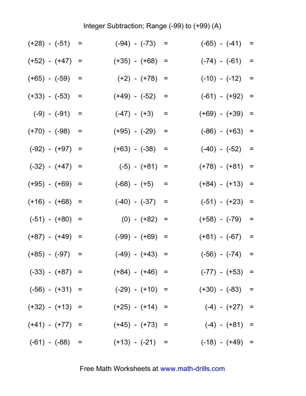 Addition Subtraction Multiplication And Division Of Integers 