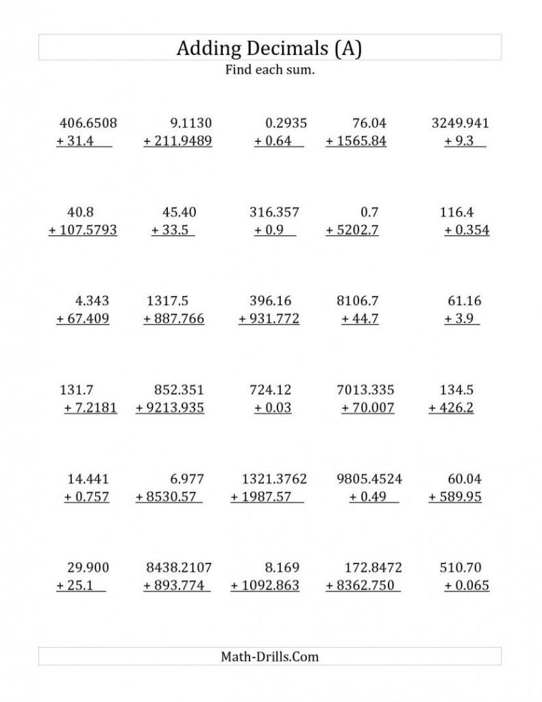 Alluring Decimals Worksheet Addition And Subtraction In Adding And 