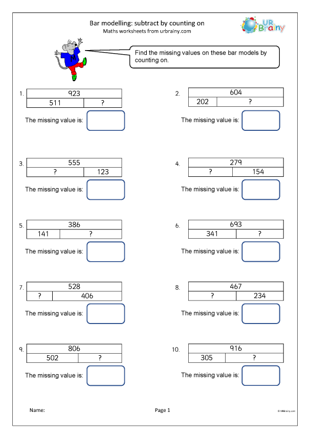 Bar Modelling Subtract By Counting On Subtraction Maths Worksheets 