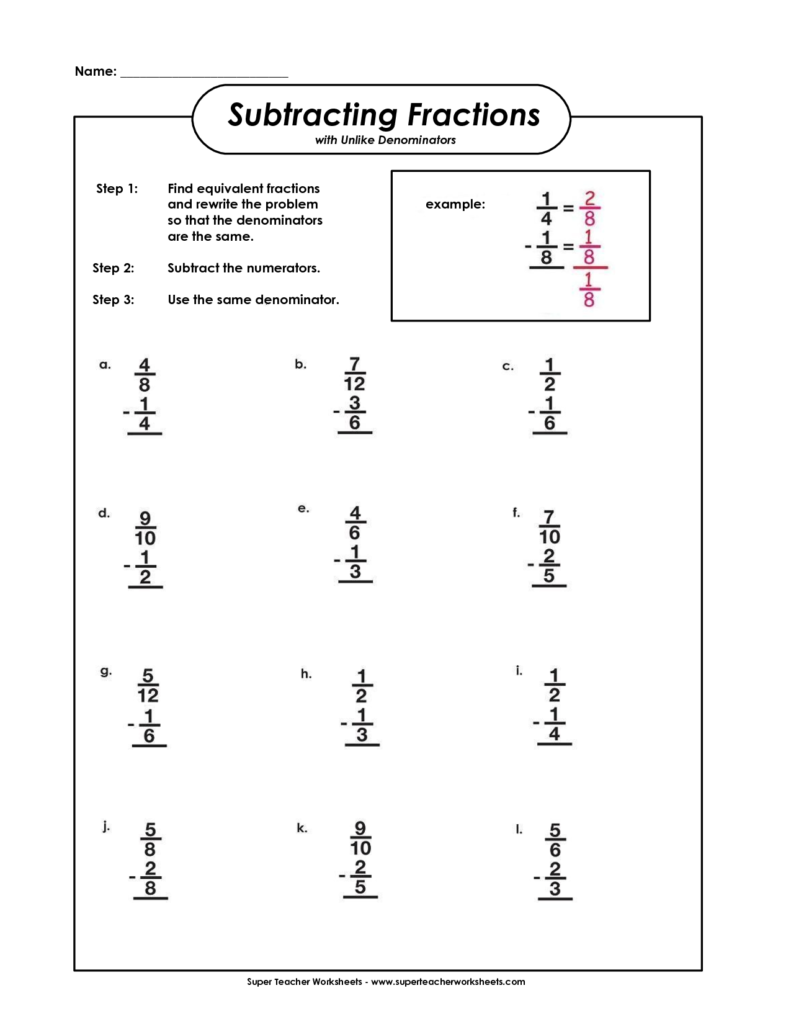 Comparing Fractions With Unlike Denominators Worksheet Worksheets 