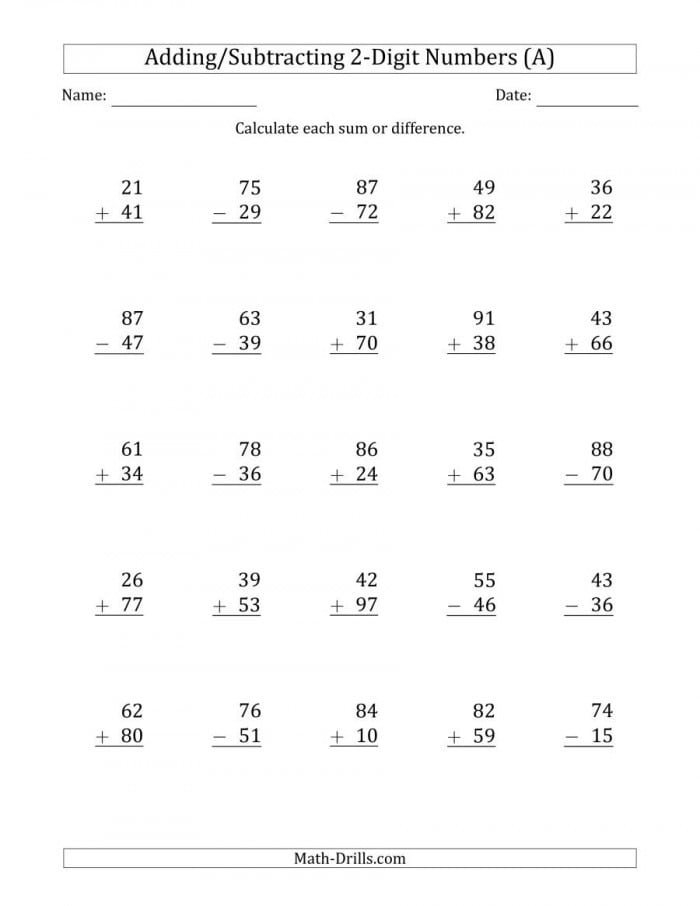 Double Digit Addition And Subtraction Worksheets 99Worksheets