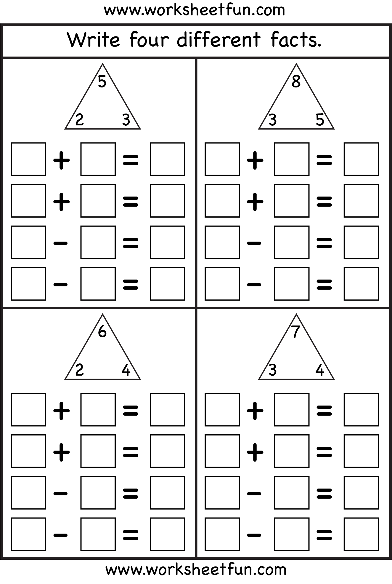 Fact Family Complete Each Fact Family 4 Worksheets Fact Family 