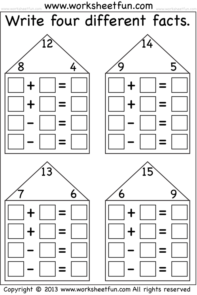 Fact Family Fact Family Worksheet Family Worksheet First Grade Math