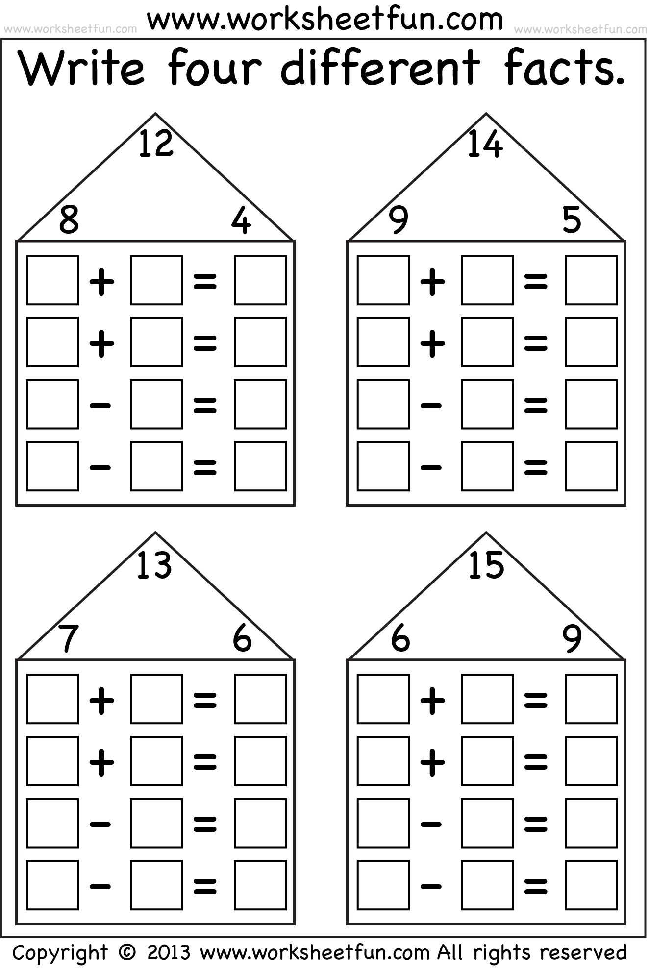 Fact Family Fact Family Worksheet Family Worksheet First Grade Math