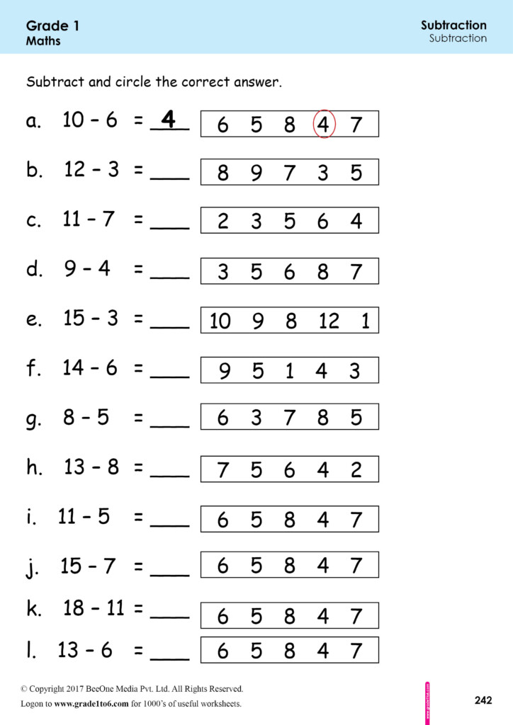 First Grade Subtraction Worksheets www grade1to6