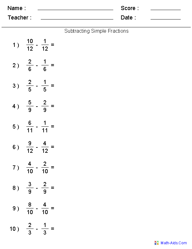 Fractions Worksheets Printable Fractions Worksheets For Teachers