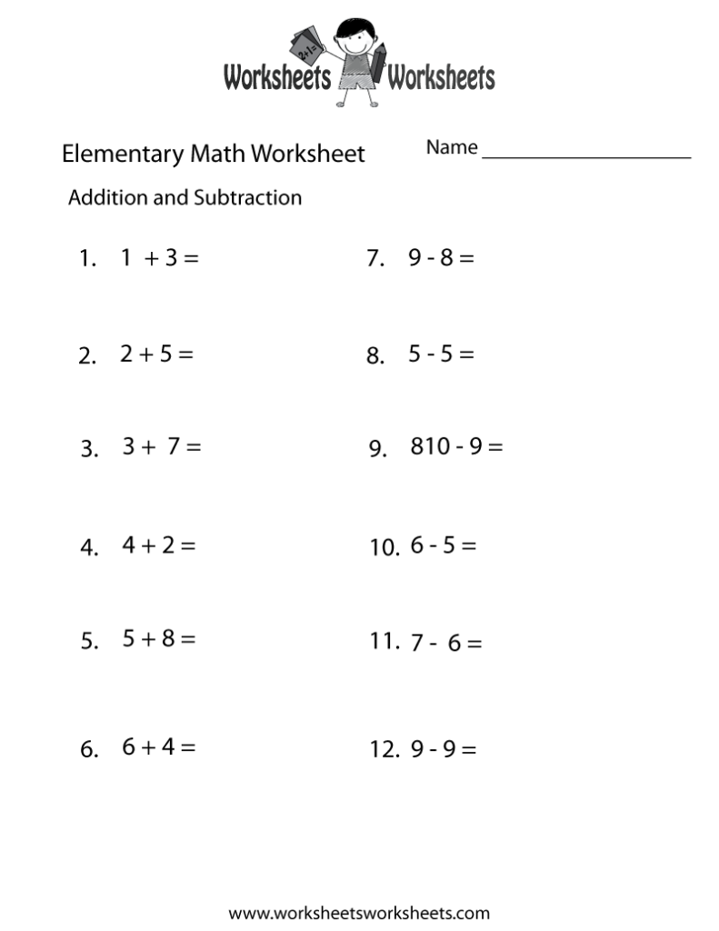 Free Printable Addition And Subtraction Elementary Math Worksheet
