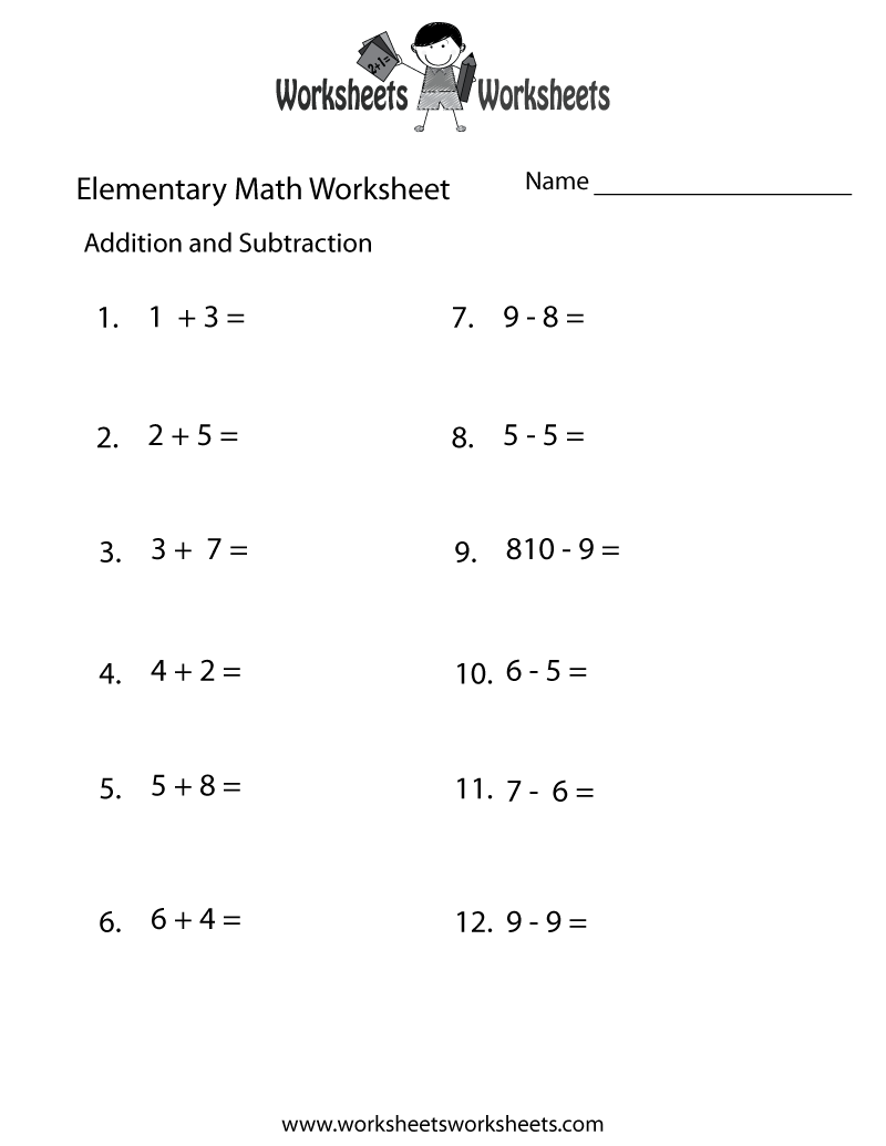 Free Printable Addition And Subtraction Elementary Math Worksheet