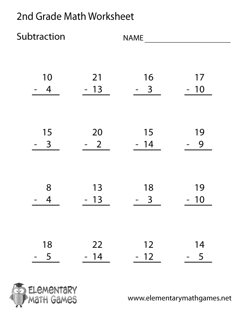 Free Printable Subtraction Worksheet For Second Grade