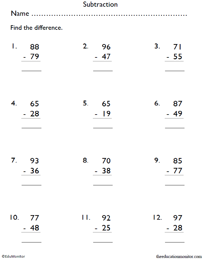 Grade 5 Subtraction Worksheet EduMonitor