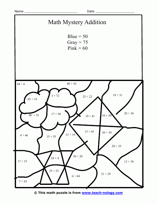 Hidden Mystery Picture Addition Worksheet Math Worksheets Math Math