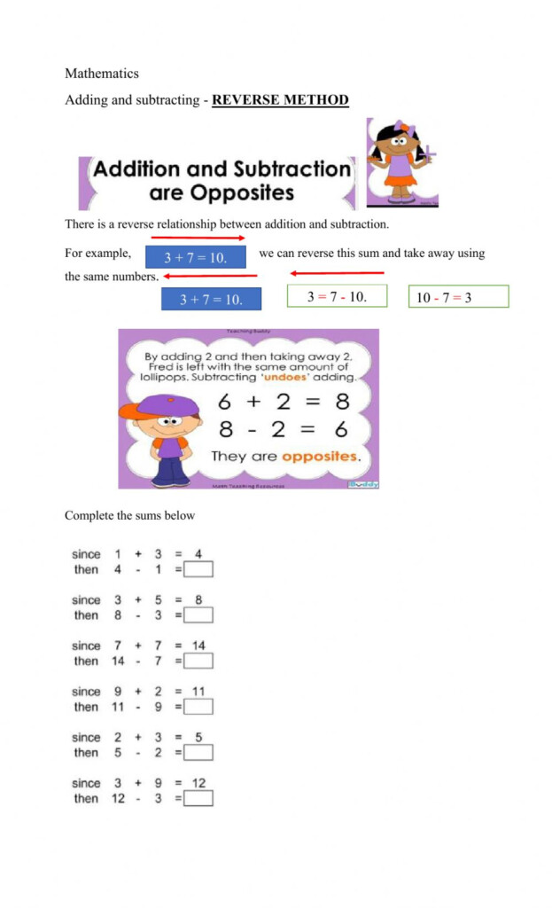 Inverse Operations Addition And Subtraction Worksheet