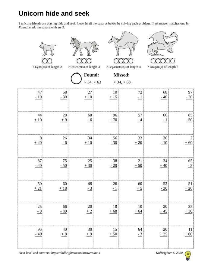 KidBrighter Mixed Addition And Subtraction Worksheet For Grade 1