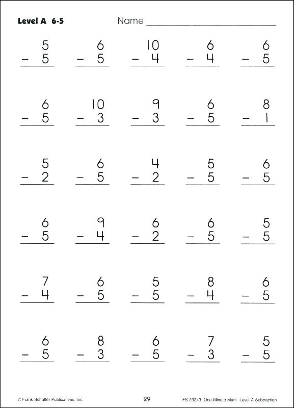 Math Drills Worksheets Drill Mad Minute Subtraction Printable Of 