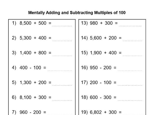 Menatally Adding And Subtracting Multiples Of 10 And 100 Teaching 