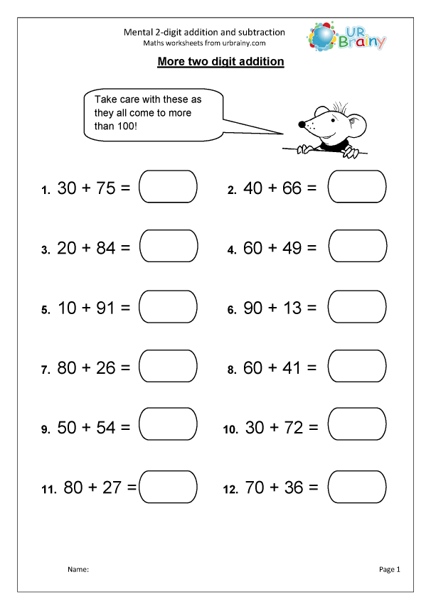 Mental 2 digit Addition And Subtraction Subtraction Maths Worksheets 