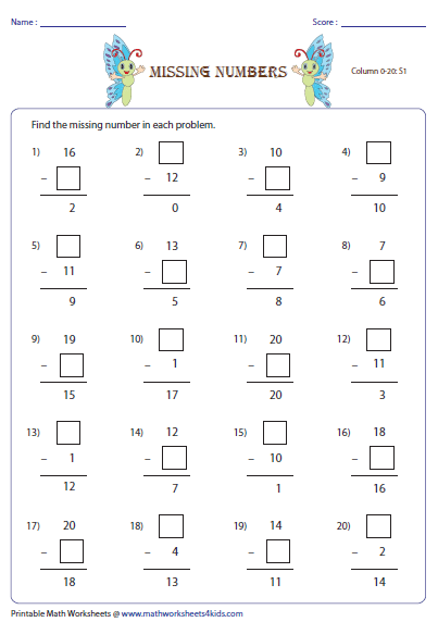 Missing Number Addition And Subtraction Worksheets Pdf Kidsworksheetfun