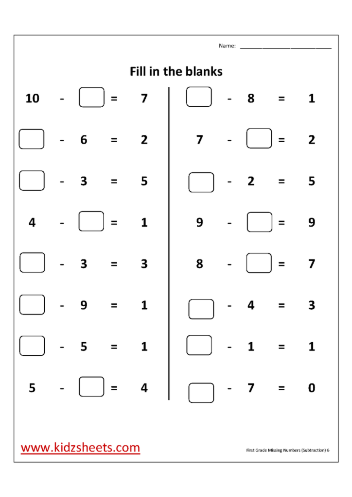 Missing Number Worksheet April 2015