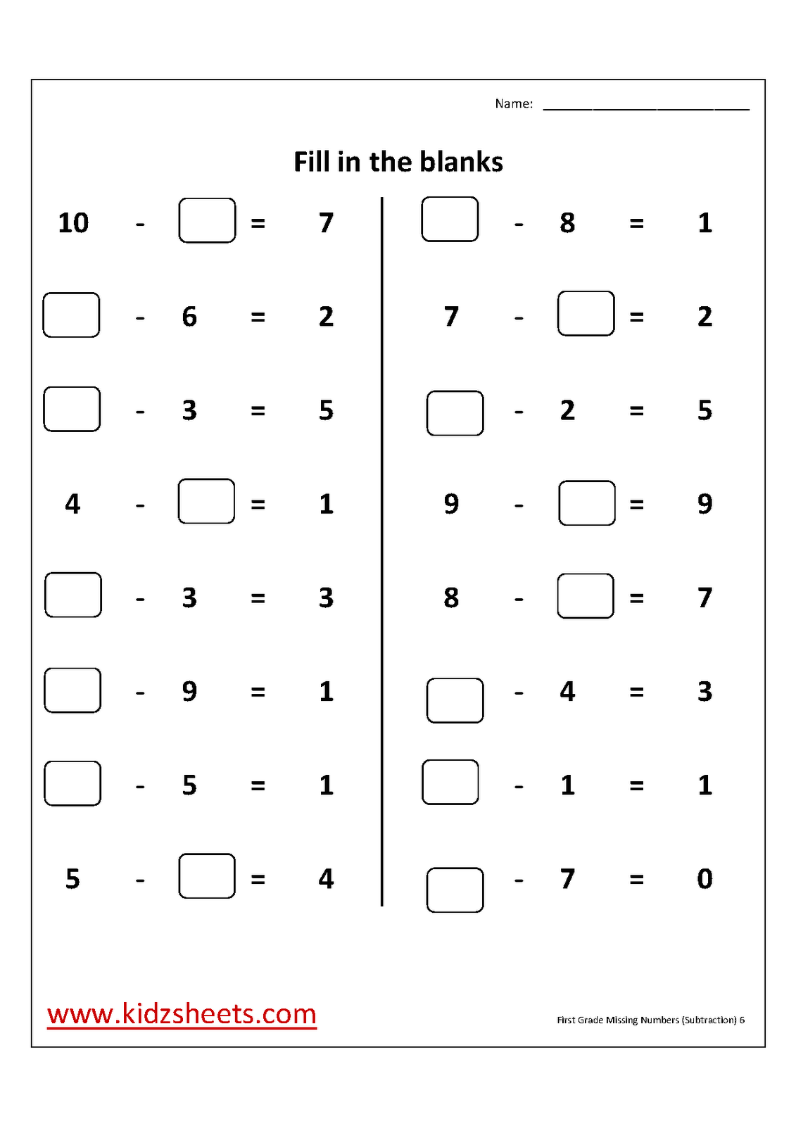 Missing Number Worksheet April 2015