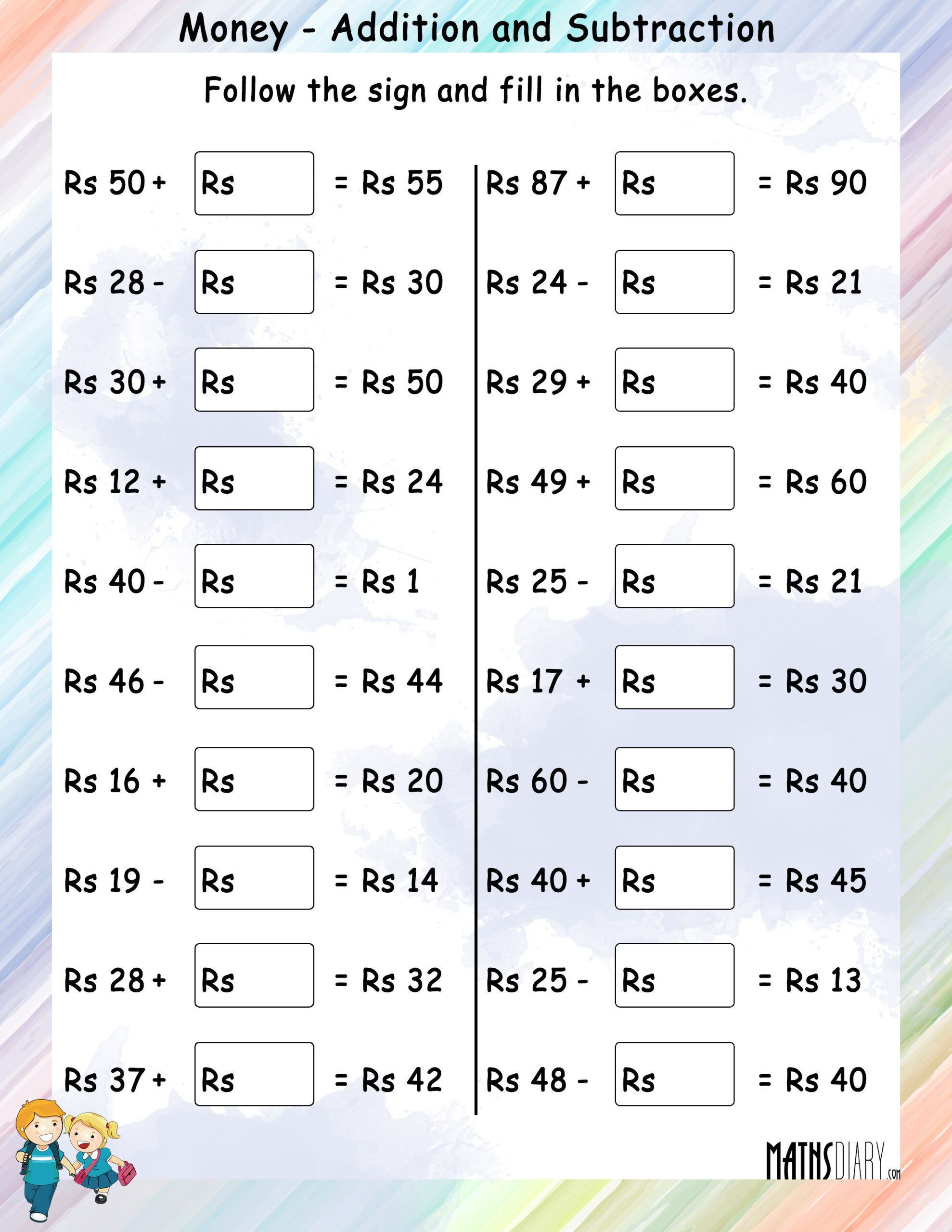 Money Addition And Money Subtraction Math Worksheets MathsDiary