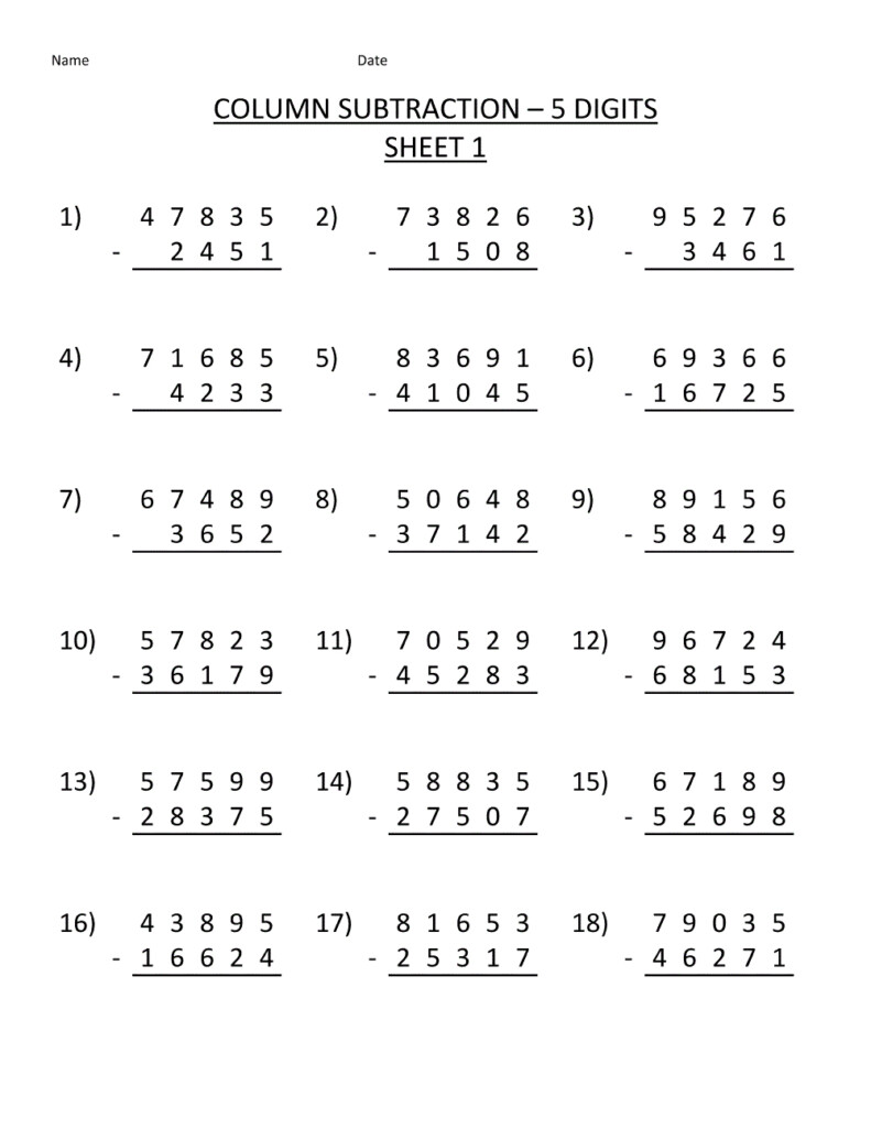 Multi Digit Subtraction Worksheets 4th Grade Worksheets Free Download