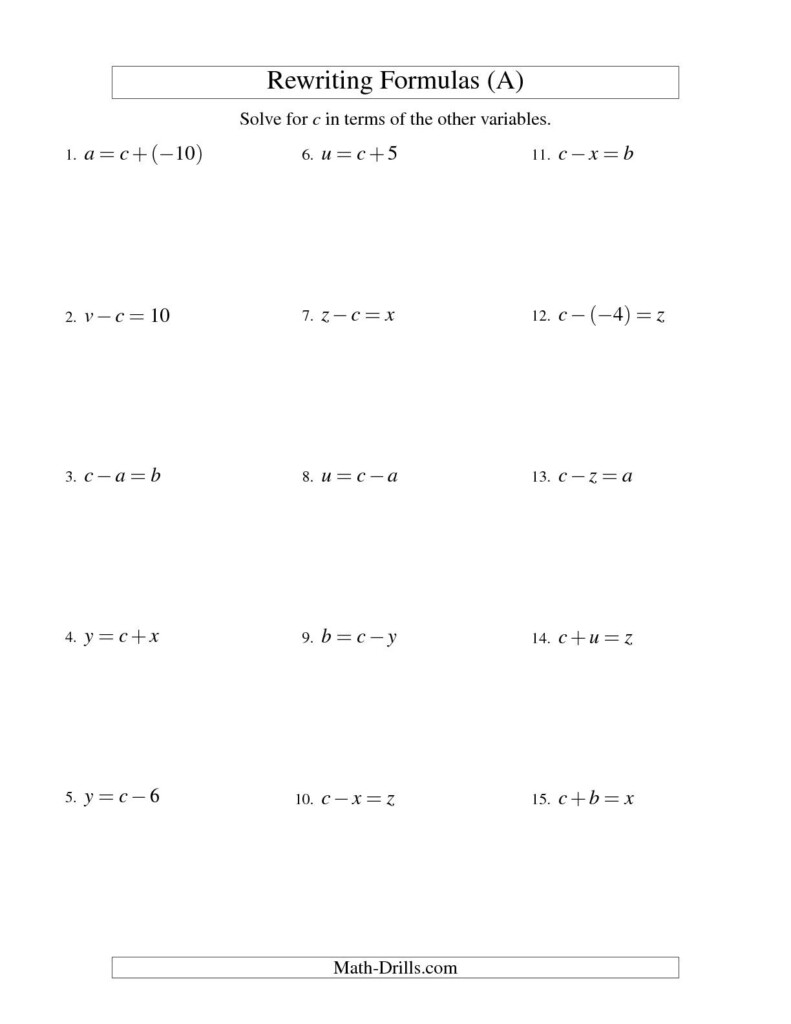 One Step Equations Worksheet Db excel