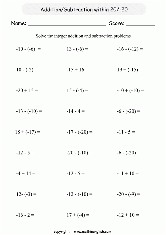 Printable Primary Math Worksheet For Math Grades 1 To 6 Based On The 