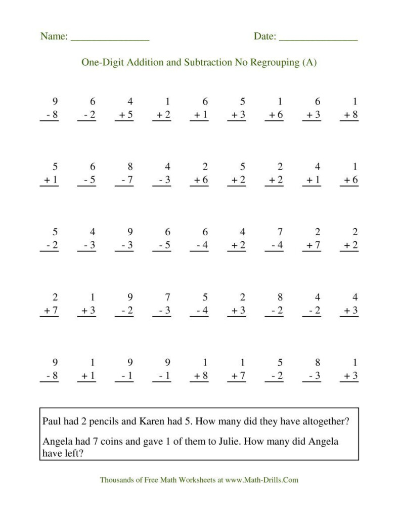 Single Digit Addition And Subtraction Worksheets Pdf Worksheetpedia