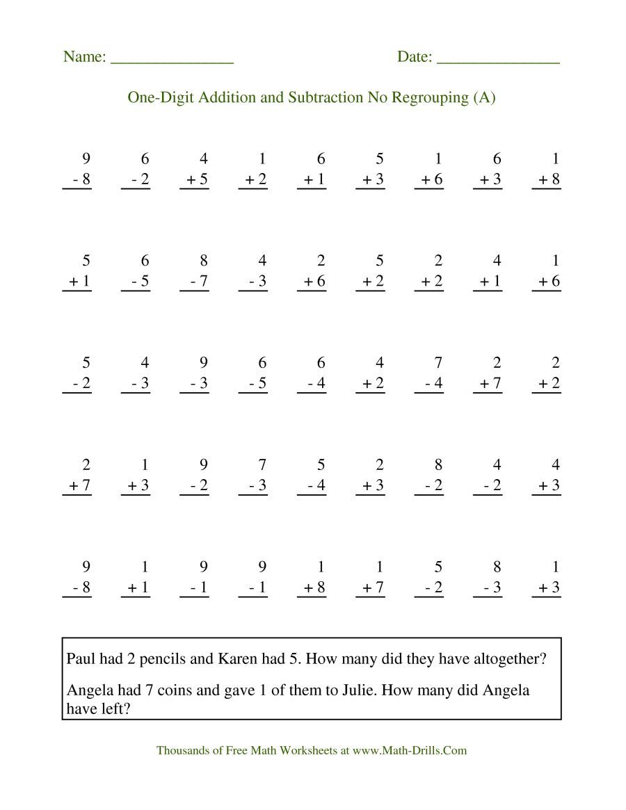 Single Digit Addition And Subtraction Worksheets Pdf Worksheetpedia