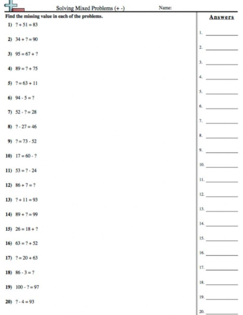 Solving Addition And Subtraction Equations Worksheet